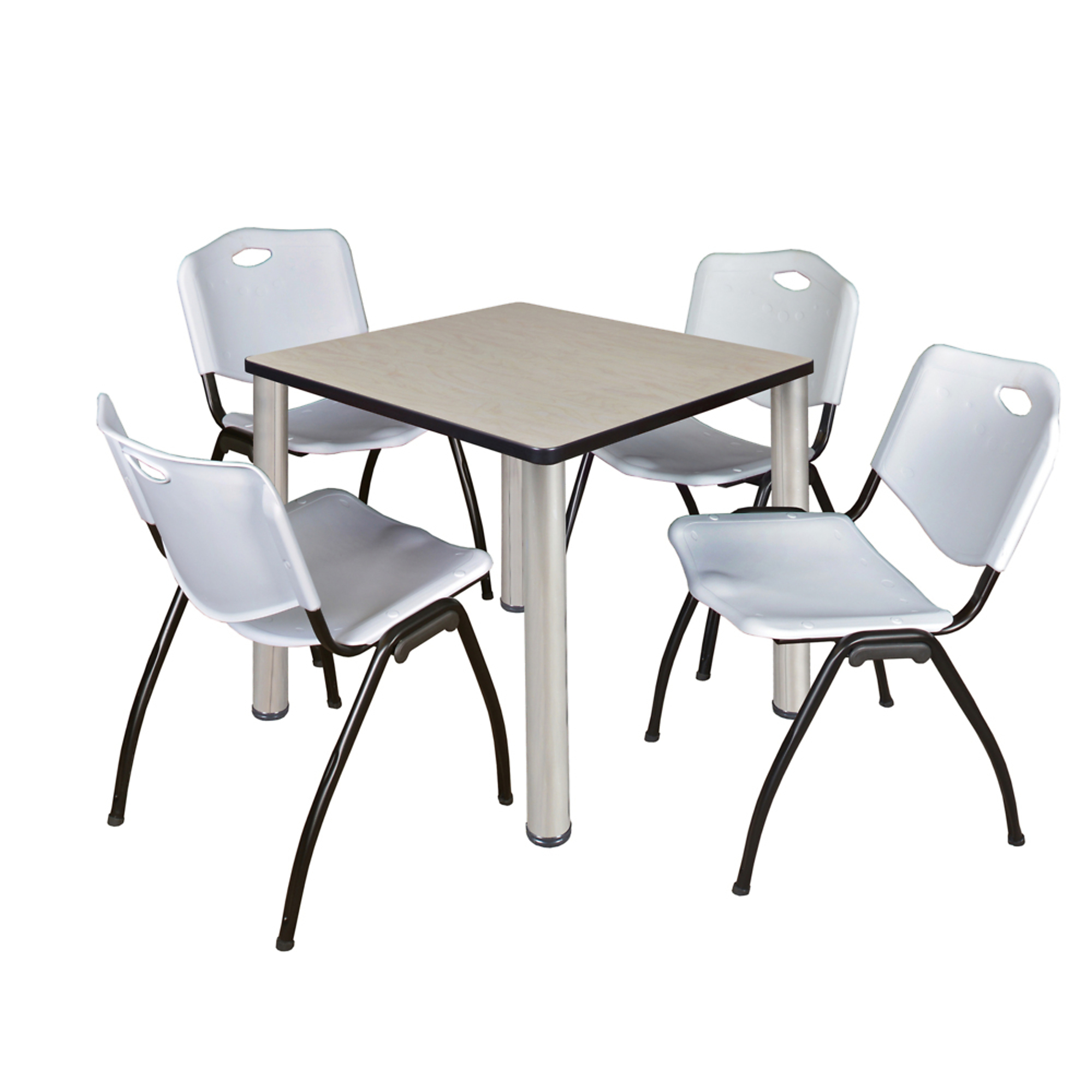 Regency Kee Square Breakroom Table Set — 30in. Maple Top, Chrome Legs, 4 Grey M Stack Chairs, Model# TB3030PLBPCM47GY